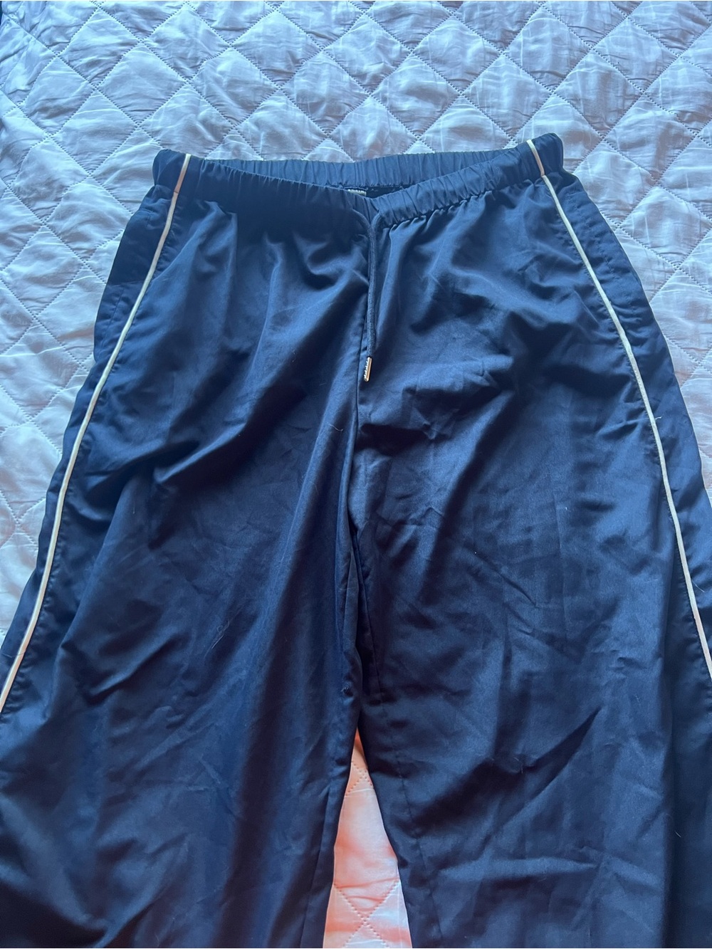 Womens Navy Track Pants with White Piping